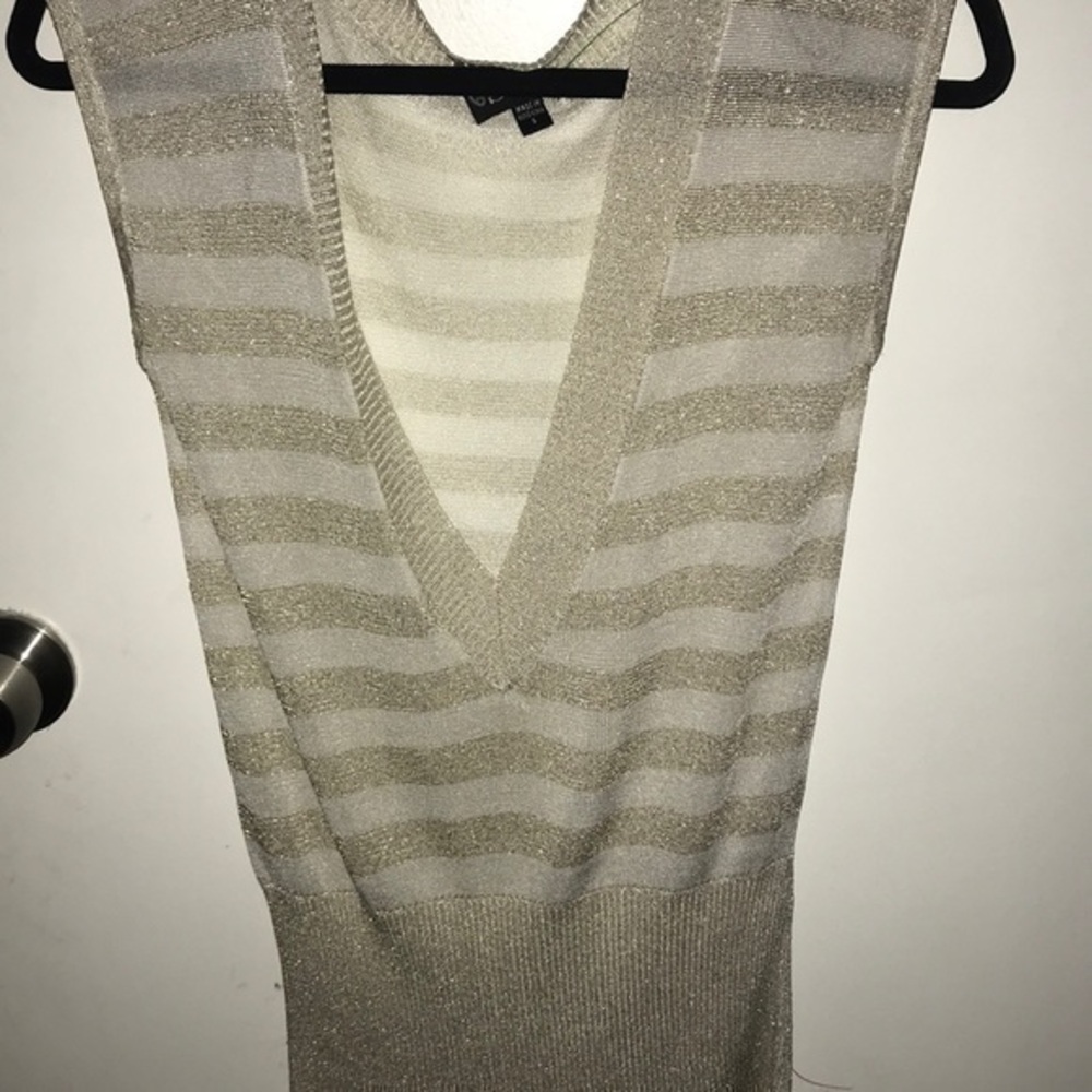 BEBE gold and white sleeveless sweater